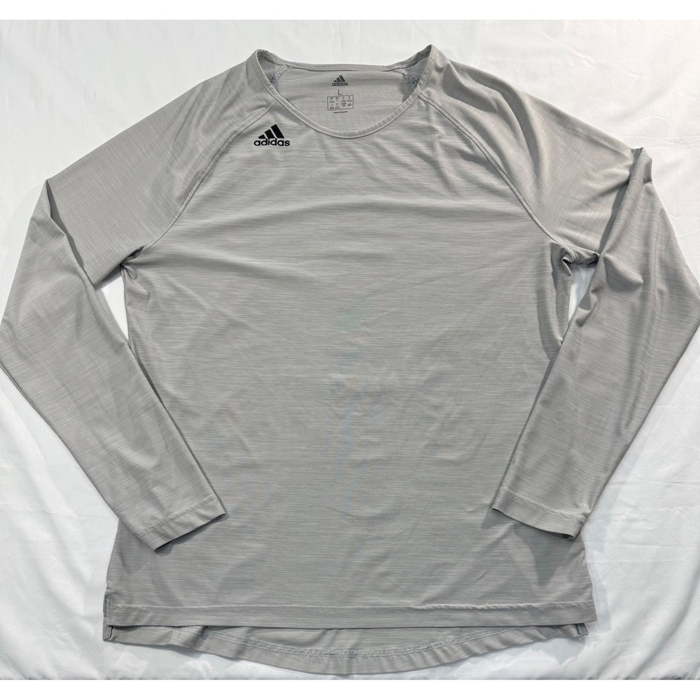 Adidas Womens Long Sleeve Performance Top Heathered Grey Size L Raglan Athletic